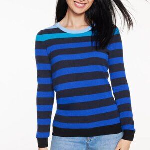 Talbots Cashmere Crew Sweater with Black and Blue Stripes, XL, NWT